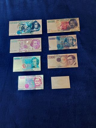 SERIE 8 PEZZI IN LIRE LAMINA D'ORO COLORATA