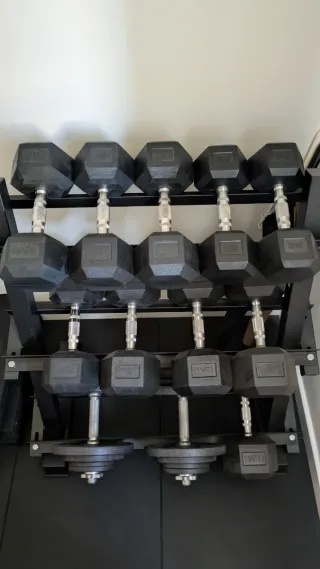 Rack Mancuernas +Pesas 8 a 20kg +banco Musculacion