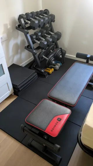 Rack Mancuernas +Pesas 8 a 20kg +banco Musculacion