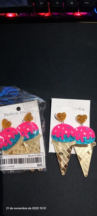 Pendientes de helado oro y rosa