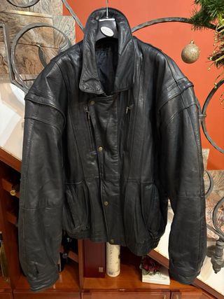 Giubbino Biker Vera Pelle Vintage Uomo Nero
