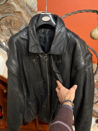 Giubbino Biker Vera Pelle Vintage Uomo Nero