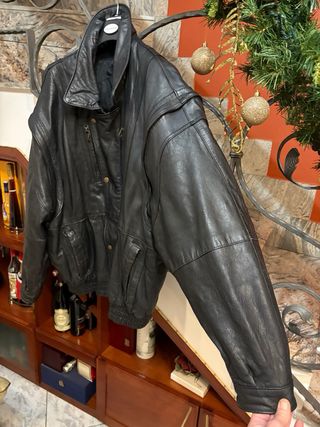 Giubbino Biker Vera Pelle Vintage Uomo Nero