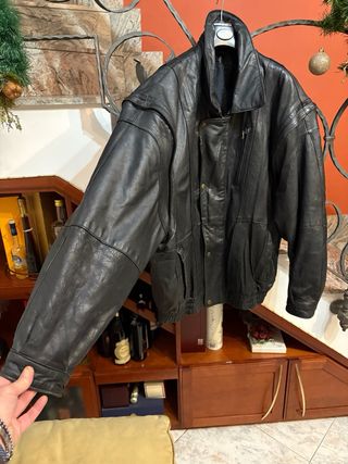 Giubbino Biker Vera Pelle Vintage Uomo Nero