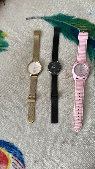 Lote 3 Relojes Mujer: Dorado, Negro, Rosa