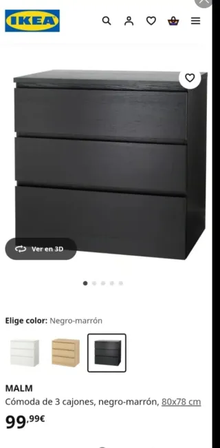 Cómoda 3 Cajones Malm Ikea Madera Marrón