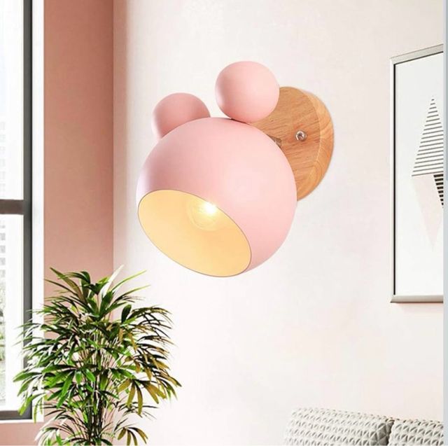Lampada per Bambini in Legno Mickey Rosa