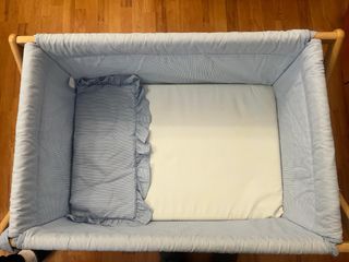 Mini Cuna con Funda Rayas Azules