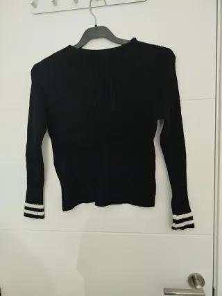 Jersey fino negro rayas blancas