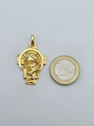 Colgante de Oro 18K, Cruz y Rostro Jesús, 9gr, 4cm