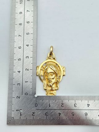 Colgante de Oro 18K, Cruz y Rostro Jesús, 9gr, 4cm