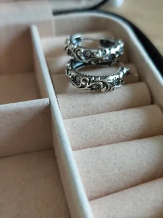 Pendientes Aro Plata Diseño Floral