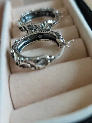 Pendientes Aro Plata Diseño Floral