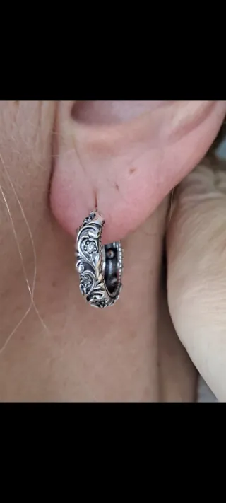 Pendientes Aro Plata Diseño Floral