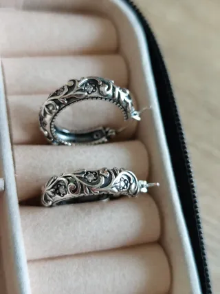 Pendientes Aro Plata Diseño Floral