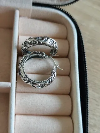 Pendientes Aro Plata Diseño Floral