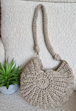 Bolso crochet concha beige dorado NUEVO