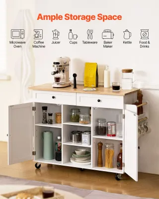 Carrello da Cucina con Piano in Legno Massello