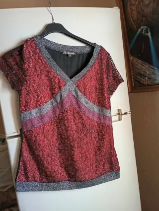 Blusa Marella Talla M Encaje Rojo