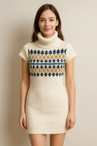 Vestido de punto cuello alto estampado