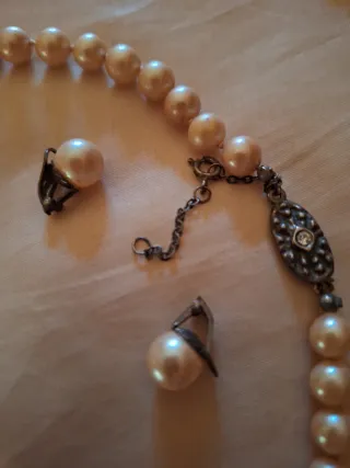 Parure perle vere anni '40: collana e orecchini