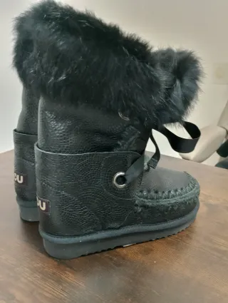 Stivali Mou n.37 Pelliccia e Nastri Neri Nuovi