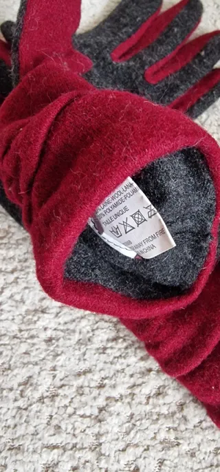 Guantes mujer terciopelo burdeos y gris