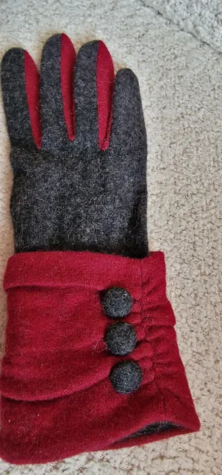 Guantes mujer terciopelo burdeos y gris