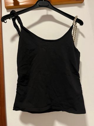 Top Zara Negro Tirantes Bolas Metalizadas