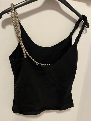 Top Zara Negro Tirantes Bolas Metalizadas