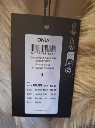 Abrigo pelo sintético Only Talla S Beige