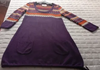 Conjunto vestido y jersey marrón/dorado