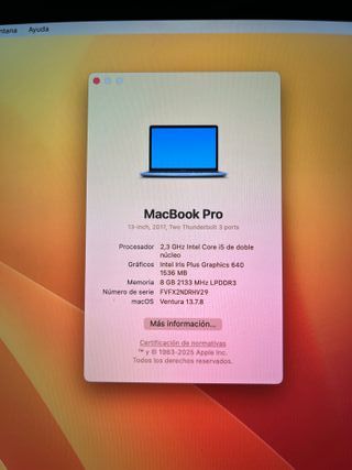 MacBook Pro Retina 13"A1708 2017 13"i5 8GB 256GB.
