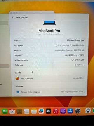 MacBook Pro Retina 13"A1708 2017 13"i5 8GB 256GB.