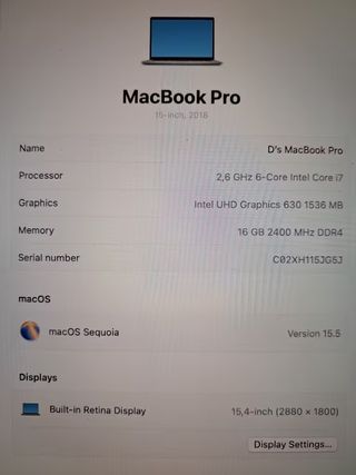 MacBook Pro 15 2018 A1990 i7 16GB 512GB SSD
