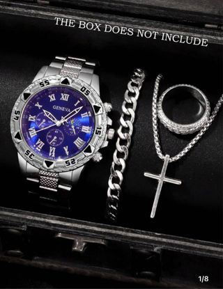 Reloj Geneva Azul con Pulsera y Anillo