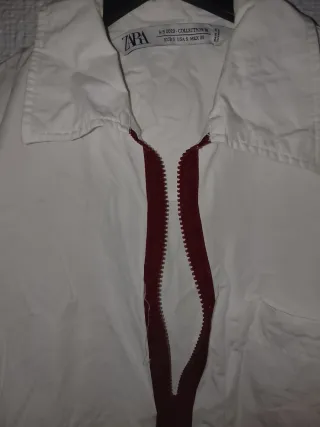 Camisa Zara Blanca Cremallera Roja Talla S