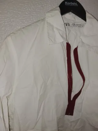 Camisa Zara Blanca Cremallera Roja Talla S