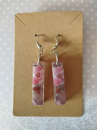 Pendientes Resina Flores Rosas y Hojas