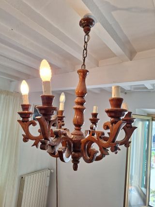 Lampadario in legno intagliato 6 luci