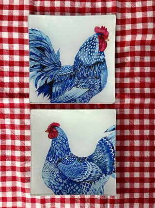 Platos decorativos decoupage gallina