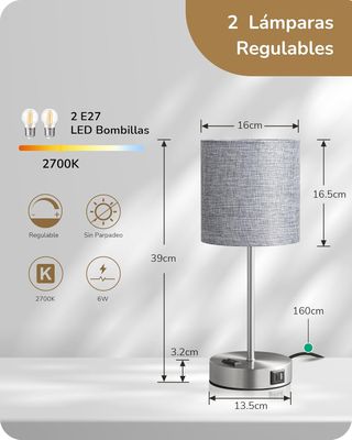 Lámpara Mesa LED Gris con USB