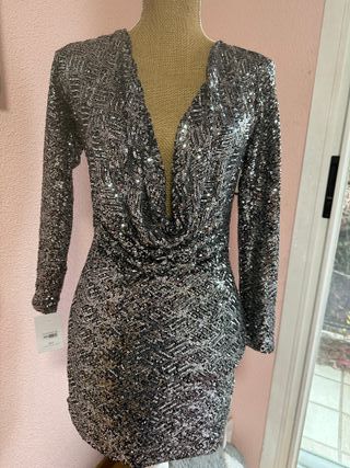 Vestido lentejuelas negro y plateado