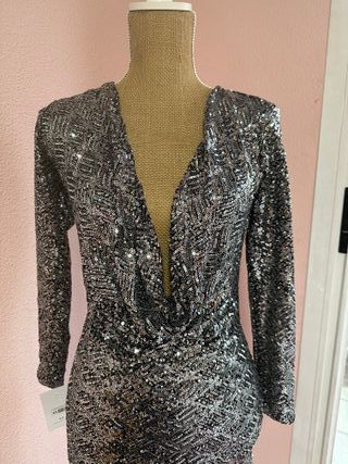 Vestido lentejuelas negro y plateado