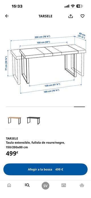 Mesa extensible TARSELE 150/200x80 cm