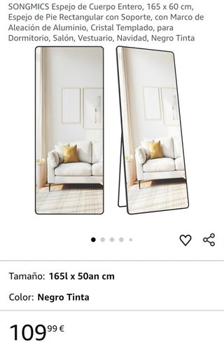 SONGMICS Specchio per Corpo Intero, 165 x 60 cm, Specchio da Terra Rettangolare con Supporto, con Telaio in Lega di Alluminio, Vetro Temperato, per Camera da Letto, Soggiorno, Spogliatoio, Natale, Nero Tinta