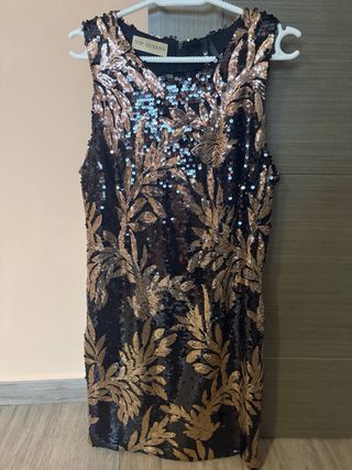 Vestido lentejuelas Top Queens negro y dorado