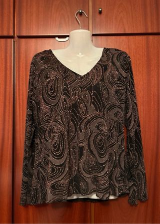 Blusa brillante negra y dorada