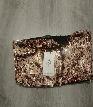 Top lentejuelas oro rosa Stradivarius