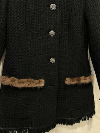 Chaqueta vintage de algodón negra tipo tweed